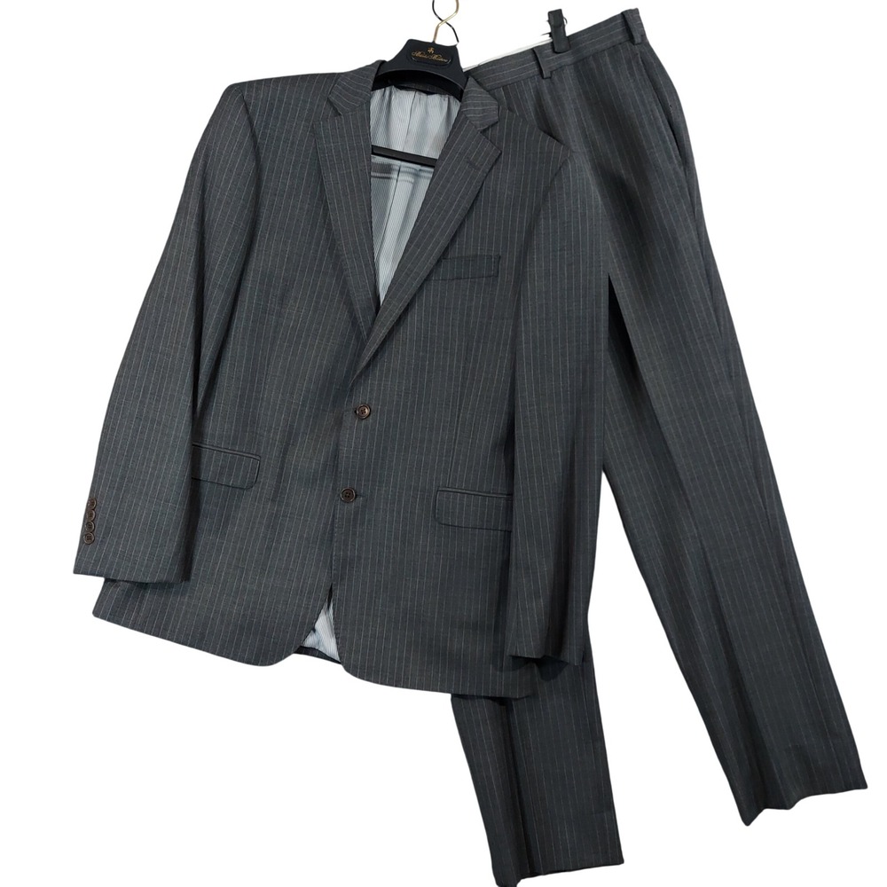 Brooks Brothers Suit Men 42L 37x32 Gray Pinstripe Explorer Regent Fit 2-Piece